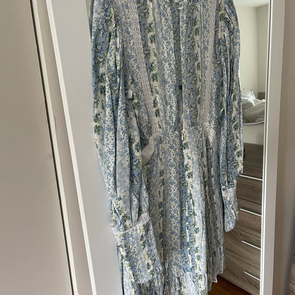 For Love & Lemons Blue Floral Puff-Sleeve Mini Dress - Picture 8 of 8